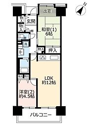 UR都市機構プラザシティ新所沢けやき通り6号棟 2LDKの間取図画像