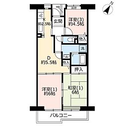 UR都市機構プラザシティ新所沢けやき通り8号棟 3DKの間取図画像