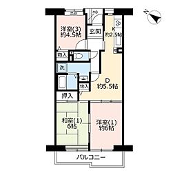 UR都市機構プラザシティ新所沢けやき通り18号棟 3DKの間取図画像