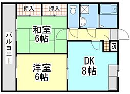 ピニエール高野台B 2DKの間取図画像