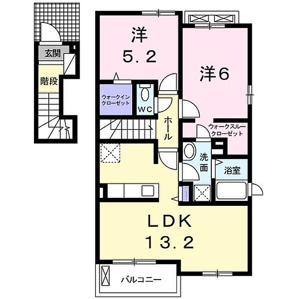 ラララK3　B 201｜福岡県久留米市田主丸町田主丸(賃貸アパート2LDK・2階・60.10㎡)の写真 その2