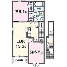 エクセラン　依井　C 2階2LDKの間取り