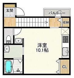 シャインラッシュII 2階ワンルームの間取り