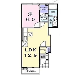 グランフィールド甘木A 1LDKの間取図画像