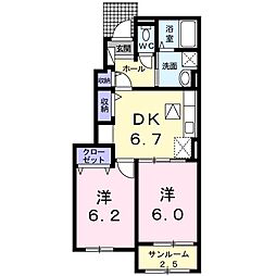 リーベンスグランデ吉井1 2DKの間取図画像