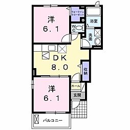 E.Sエレガンシア2 2DKの間取図画像