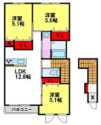 パドレ・レージェ 2階3LDKの間取り