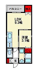 リベルタ基山 2階1LDKの間取り