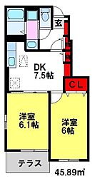 グラース・エム 2DKの間取図画像