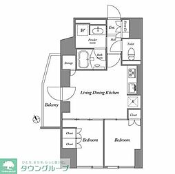 コスモグラシア池田山 14階2LDKの間取り