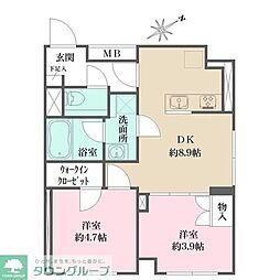 Fika大井町 5階2DKの間取り
