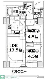 シティコート目黒2号棟 6階1LDKの間取り