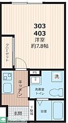 セレス池田山 3階1Kの間取り