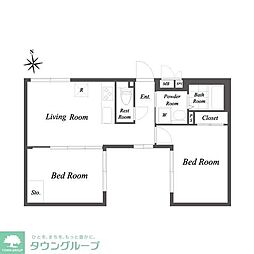 ルクレ大森 2LDKの間取図画像