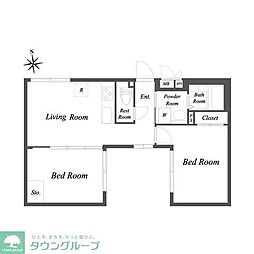 ルクレ大森 2LDKの間取図画像