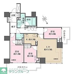 ザ・パークハウス三田ガーデンレジデンス&タワータワー棟 3LDKの間取図画像