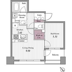 ドゥーエ新川 1LDKの間取図画像