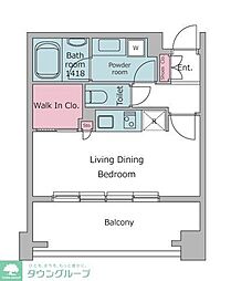 レジディア代官山 ワンルームの間取図画像