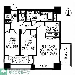 レジディアイチガヤ 2LDKの間取図画像