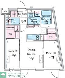 新宿区西新宿5丁目マンション 2DKの間取図画像