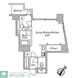 セントラルクリブ六本木3 ワンルームの間取図画像