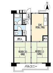 UR都市機構梨香台団地10号棟 2DKの間取図画像
