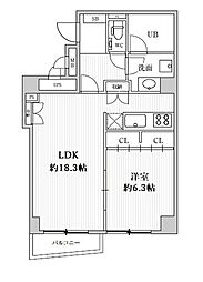 リエール市ヶ谷 1LDKの間取図画像