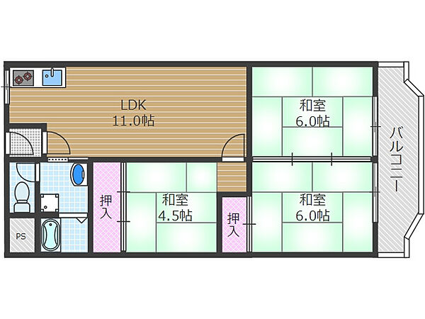 ローレルハイツ茨木総持寺2号館 ｜大阪府茨木市東太田１丁目(賃貸マンション3LDK・9階・60.50㎡)の写真 その2