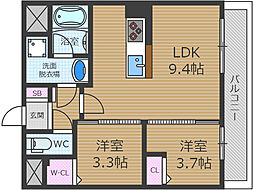 スプランティッド茨木天王 4階2LDKの間取り