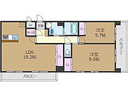 スプランティッド茨木天王 5階2LDKの間取り