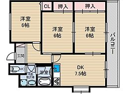 サンハイツ沢良宜西 3DKの間取図画像
