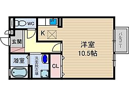 パークサイドヒロツグA棟 ワンルームの間取図画像