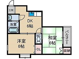 グリーンハウス 2DKの間取図画像