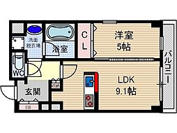 山崎マンション13 1LDKの間取図画像