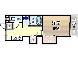 マンションナンバセブン 1Kの間取図画像