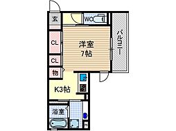 パレブロン 1Kの間取図画像