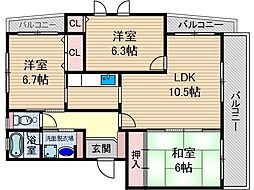ラ・ヴェール茨木 3LDKの間取図画像