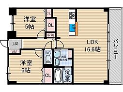 ネオコート上土室 2LDKの間取図画像
