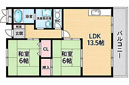 第2クリスタルハイツ 2LDKの間取図画像