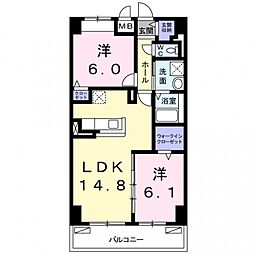 アルンドーインディカ茨木 2LDKの間取図画像