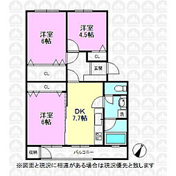 公社立川羽衣町住宅2号棟 3DKの間取図画像