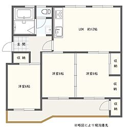 一言寺団地C1棟 3LDKの間取図画像