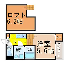 ハーモニーテラス山王2 1Kの間取図画像