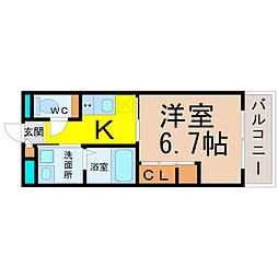 リシュドール伝馬 1Kの間取図画像
