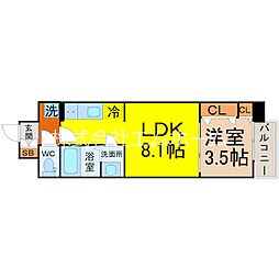 ファステート名古屋駅前アルティス 1LDKの間取図画像