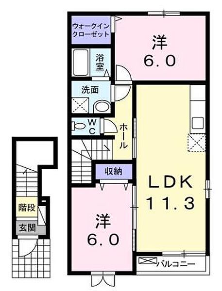 香川県坂出市西庄町(賃貸アパート2LDK・2階・57.21㎡)の写真 その3