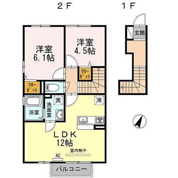 香川県丸亀市津森町(賃貸アパート2LDK・2階・56.15㎡)の写真 その3