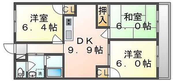 香川県高松市松縄町(賃貸マンション3DK・2階・57.75㎡)の写真 その4