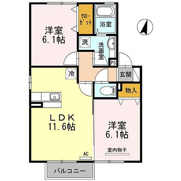 香川県丸亀市津森町(賃貸アパート2LDK・2階・53.76㎡)の写真 その3