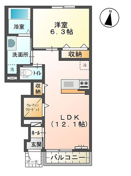 キャロット　Ｂ ｜香川県坂出市久米町２丁目(賃貸アパート1LDK・1階・46.00㎡)の写真 その4